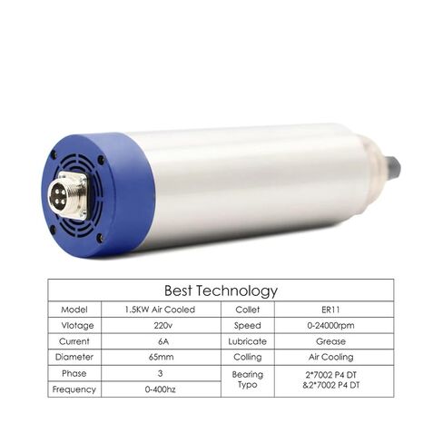 1.5kw ER11 محرك مغزل مبرد بالهواء ، 4 محامل كروية 1.5 كيلو وات QL العاكس VFD ، 65 ملم قوس الألومنيوم in Kuwait