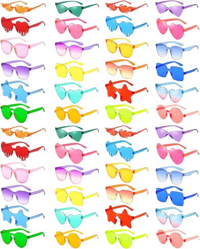 Pibupibu 12/24 Pack Mixed Rimless Colorful Party Sunglasses Bulk, Fun Party Glasses Photoshoot Prop Costume Eyewear in Saudi Arabia