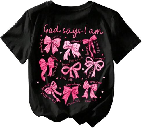 SOLY HUX Girl's Cute Bow Graphic T Shirts Short Sleeve Crew Neck Loose Fit Summer Casual Tee Tops in Saudi Arabia