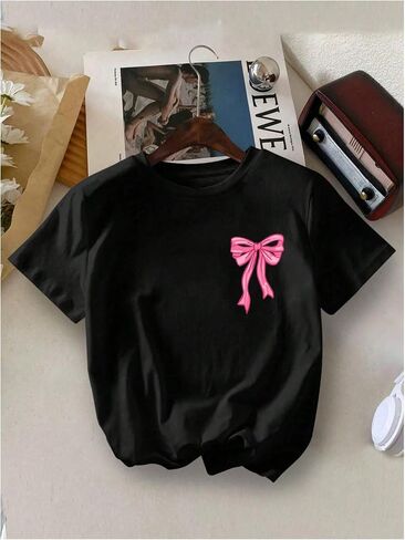 SOLY HUX Girl's Cute Bow Graphic T Shirts Short Sleeve Crew Neck Loose Fit Summer Casual Tee Tops in Saudi Arabia