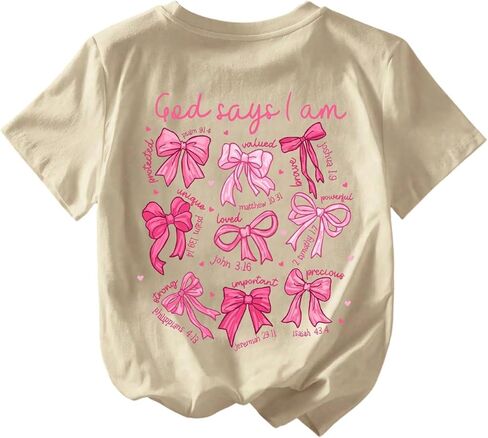 SOLY HUX Girl's Cute Bow Graphic T Shirts Short Sleeve Crew Neck Loose Fit Summer Casual Tee Tops in Saudi Arabia