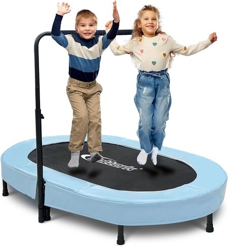 Nattork 56 "Kids Trampoline Indoor ، Trampoline مزدوج مع مقبض قابل للتعديل للأطفال ، الطائر الداخلي/الخارجي القابل للطي ، Max Load 220 رطل in Kuwait