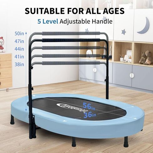 Nattork 56 "Kids Trampoline Indoor ، Trampoline مزدوج مع مقبض قابل للتعديل للأطفال ، الطائر الداخلي/الخارجي القابل للطي ، Max Load 220 رطل in Kuwait