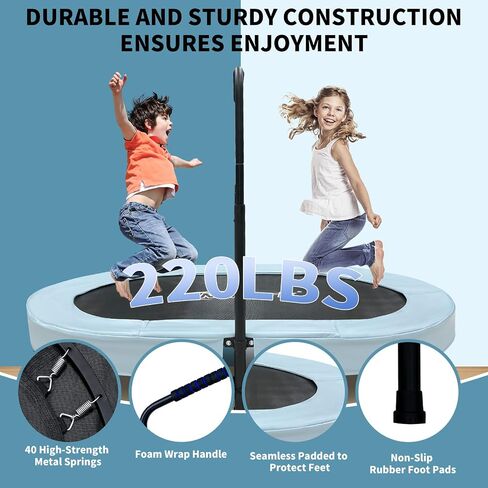 Nattork 56 "Kids Trampoline Indoor ، Trampoline مزدوج مع مقبض قابل للتعديل للأطفال ، الطائر الداخلي/الخارجي القابل للطي ، Max Load 220 رطل in Kuwait