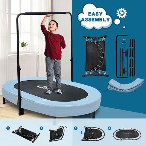 Nattork 56 "Kids Trampoline Indoor ، Trampoline مزدوج مع مقبض قابل للتعديل للأطفال ، الطائر الداخلي/الخارجي القابل للطي ، Max Load 220 رطل in Kuwait