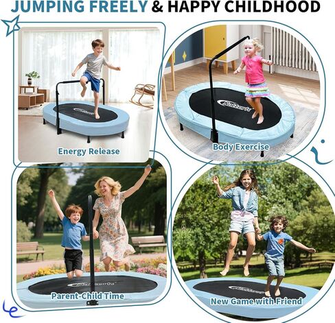 Nattork 56 "Kids Trampoline Indoor ، Trampoline مزدوج مع مقبض قابل للتعديل للأطفال ، الطائر الداخلي/الخارجي القابل للطي ، Max Load 220 رطل in Kuwait