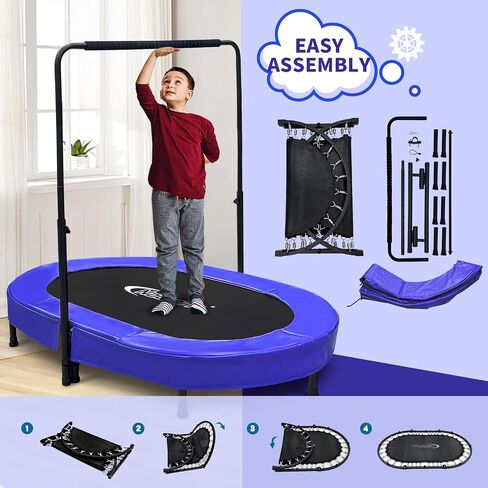 Nattork 56" Kids Trampoline Indoor, Double Trampoline with Adjustable Handle for Kids, Indoor/Outdoor Foldable Jumper, Max Load 220lbs in Saudi Arabia