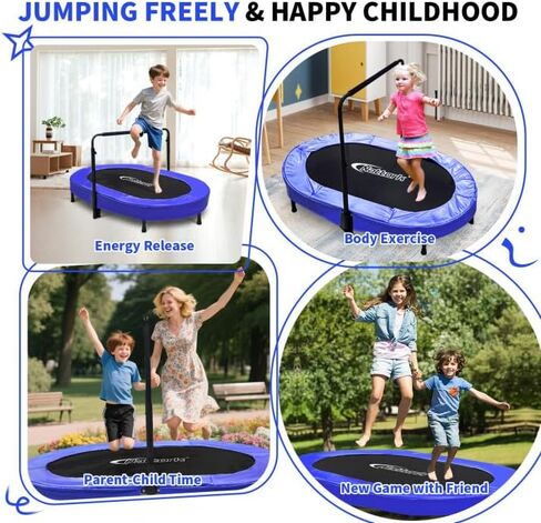 Nattork 56" Kids Trampoline Indoor, Double Trampoline with Adjustable Handle for Kids, Indoor/Outdoor Foldable Jumper, Max Load 220lbs in Saudi Arabia
