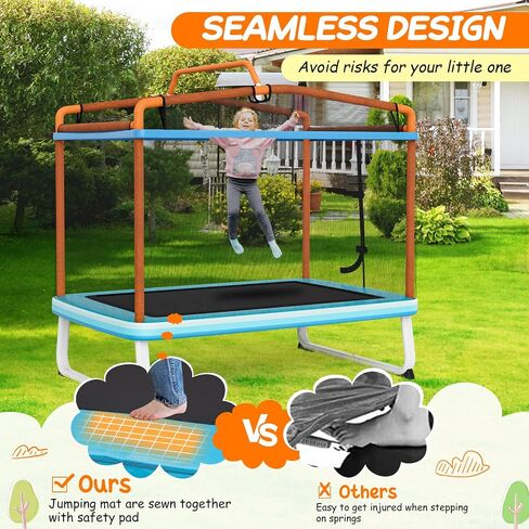 GYMAX Trampoline for Kids, 75" ASTM Approved Recreational Trampolines with Swing, Horizontal Bar & Enclosure Net, Mini Rectangle Trampoline for Baby Toddlers Indoor/Outdoor in Saudi Arabia