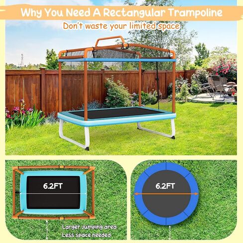 GYMAX Trampoline for Kids, 75" ASTM Approved Recreational Trampolines with Swing, Horizontal Bar & Enclosure Net, Mini Rectangle Trampoline for Baby Toddlers Indoor/Outdoor in Saudi Arabia