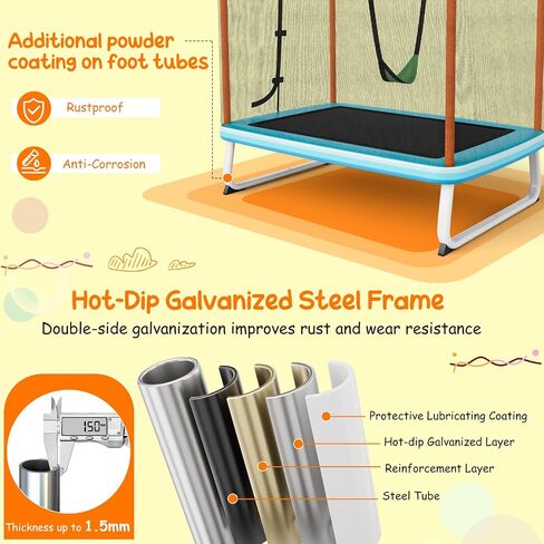 GYMAX Trampoline for Kids, 75" ASTM Approved Recreational Trampolines with Swing, Horizontal Bar & Enclosure Net, Mini Rectangle Trampoline for Baby Toddlers Indoor/Outdoor in Saudi Arabia
