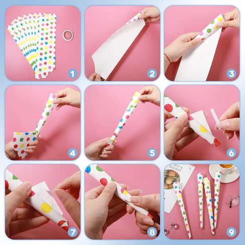 100 Packs Cotton Candy Cones Sticks DIY Multicolor Paper Cotton Candy Supplies with Double Sided Adhesive Tape for Birthday Party (Blank Style) in Saudi Arabia