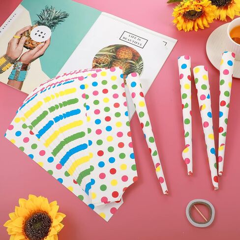 100 Packs Cotton Candy Cones Sticks DIY Multicolor Paper Cotton Candy Supplies with Double Sided Adhesive Tape for Birthday Party (Blank Style) in Saudi Arabia