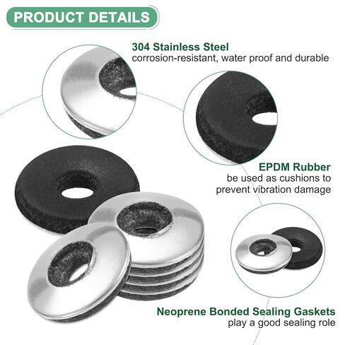 80 عبوة EPDM غسالات المطاط ختم ، 304 الفولاذ المقاوم للصدأ #8 × 1/2 "OD حشية غسالات المطاط Neoprene للمسامير/البراغي/الآلات/السفن in Kuwait
