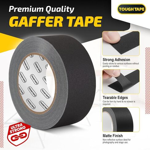 Matte Black Gaffers Tape 2 Inch x 30 Yards - Professional Grade, Weather & Water Resistant, Durable No Residue Gaff Tape - Easy Tear Grip for Cable, Floors & AV Gear in Saudi Arabia