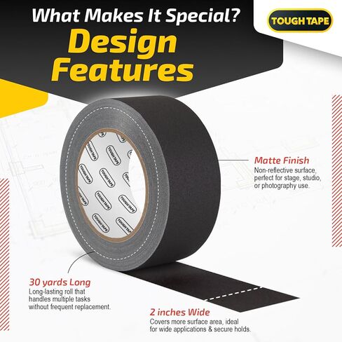 Matte Black Gaffers Tape 2 Inch x 30 Yards - Professional Grade, Weather & Water Resistant, Durable No Residue Gaff Tape - Easy Tear Grip for Cable, Floors & AV Gear in Saudi Arabia