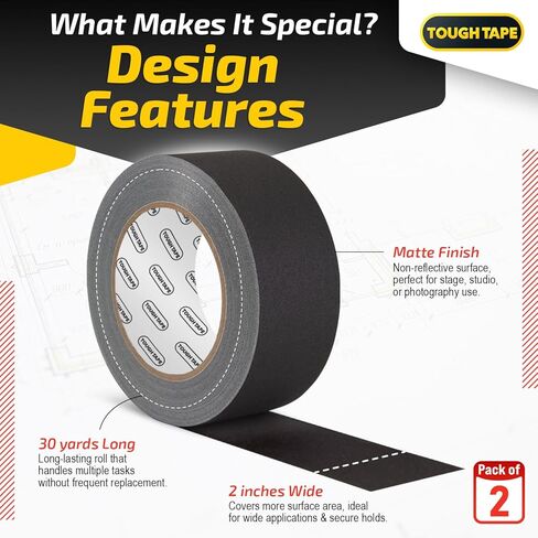 شريط Gaffers الأسود غير اللامع 2 بوصة × 30 ياردة - الصف الاحترافي ، الطقس والمقاوم للماء ، شريط متين لا توجد بقايا gaff - قبضة المسيل للدموع سهلة للكابل والأرضيات و AV in Kuwait