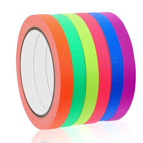 6 Pack Spike Tape Neon Gaffer Cloth Tape 1/2 inch x 59 ft Fluorescent Color Pro Gaff Tapes Multi Colors UV Reflective Tapes for Hula Hoops, Theater, Sports, 6 Bright Colors in Saudi Arabia