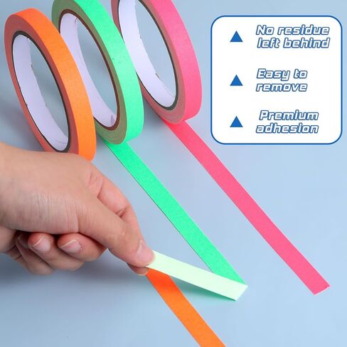 6 Pack Spike Tape Neon Gaffer Cloth Tape 1/2 inch x 59 ft Fluorescent Color Pro Gaff Tapes Multi Colors UV Reflective Tapes for Hula Hoops, Theater, Sports, 6 Bright Colors in Saudi Arabia