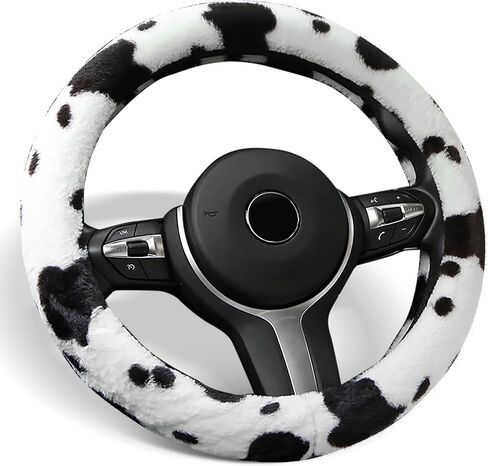 ALEMODR Pink Cow Print Plush Steering Wheel Cover Fluffy Winter Warm Universal 15 inch for Women Girls in Kuwait
