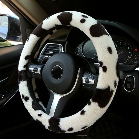 ALEMODR Pink Cow Print Plush Steering Wheel Cover Fluffy Winter Warm Universal 15 inch for Women Girls in Kuwait