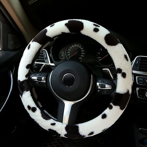 ALEMODR Pink Cow Print Plush Steering Wheel Cover Fluffy Winter Warm Universal 15 inch for Women Girls in Kuwait