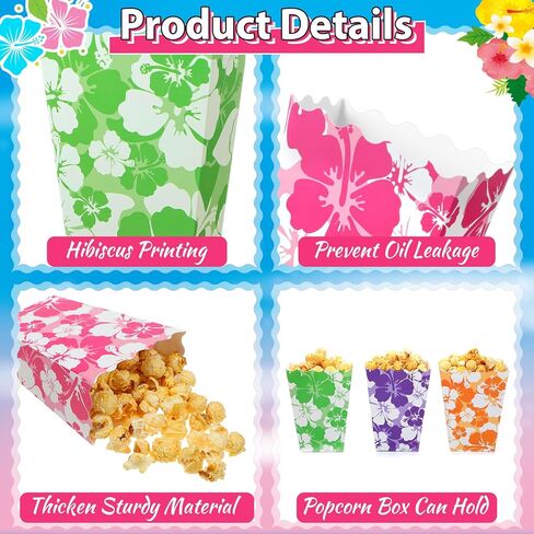 NITIAL 48 PCS حزب الكركديه الصناديق الصغيرة الفشار الصناديق هاواي الحزب الخفيفة علبة علبة حاوية كوكي لحزب الكركديه ، موسع الطرف الاستوائي هاواي. in Kuwait