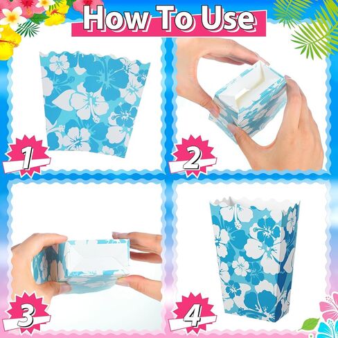 NITIAL 48 PCS حزب الكركديه الصناديق الصغيرة الفشار الصناديق هاواي الحزب الخفيفة علبة علبة حاوية كوكي لحزب الكركديه ، موسع الطرف الاستوائي هاواي. in Kuwait