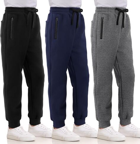 3 Pack Boys Sweatpants Fleece Athletic Pants Kids Clothes Boys Joggers with Zipper Pocket in Saudi Arabia