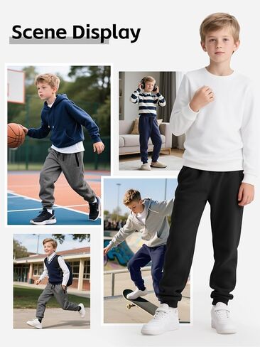 3 Pack Boys Sweatpants Fleece Athletic Pants Kids Clothes Boys Joggers with Zipper Pocket in Saudi Arabia