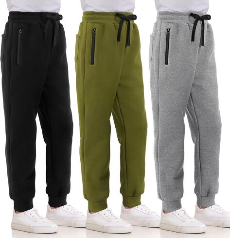 3 Pack Boys Sweatpants Fleece Athletic Pants Kids Clothes Boys Joggers with Zipper Pocket in Saudi Arabia