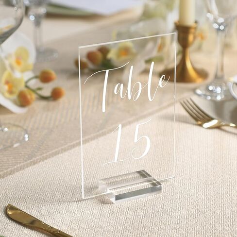UNIQOOO CLEAR Acrylic Half Arch Table Numbers 1-15 W/تقف لحفل الزفاف ، علامات جدول زفاف 5 × 7 "، مثالية للزخارف المركزية ، الاستقبال ، الحفلات ، الذكرى ، الحدث in Saudi Arabia