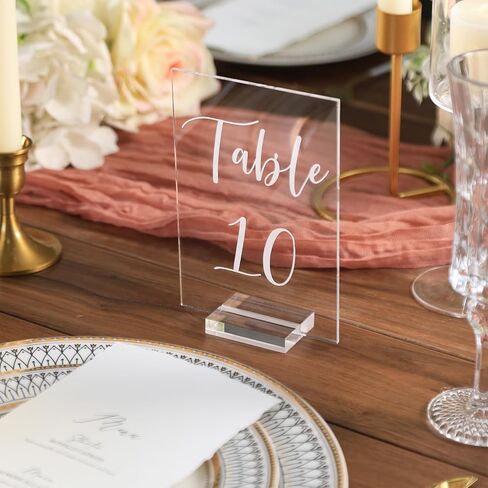 UNIQOOO CLEAR Acrylic Half Arch Table Numbers 1-15 W/تقف لحفل الزفاف ، علامات جدول زفاف 5 × 7 "، مثالية للزخارف المركزية ، الاستقبال ، الحفلات ، الذكرى ، الحدث in Saudi Arabia