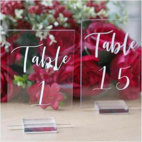 UNIQOOO CLEAR Acrylic Half Arch Table Numbers 1-15 W/تقف لحفل الزفاف ، علامات جدول زفاف 5 × 7 "، مثالية للزخارف المركزية ، الاستقبال ، الحفلات ، الذكرى ، الحدث in Saudi Arabia