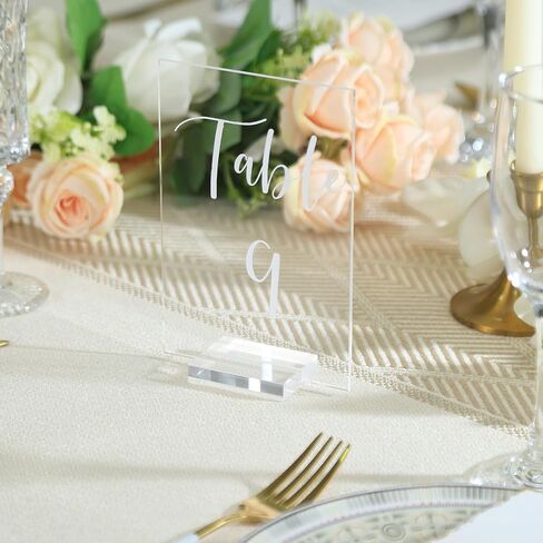 UNIQOOO CLEAR Acrylic Half Arch Table Numbers 1-15 W/تقف لحفل الزفاف ، علامات جدول زفاف 5 × 7 "، مثالية للزخارف المركزية ، الاستقبال ، الحفلات ، الذكرى ، الحدث in Saudi Arabia