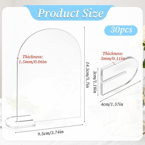 simarro 30 Sets Clear Arch Acrylic Sign With Stand, 4x6 Inch Blank Arched Round Top Sheet Wedding Table Numbers Holders for Wedding Reception Event Party Restaurant Decor in Saudi Arabia