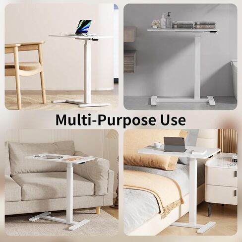 Overbed Bedside Table with Wheels,Adjustable Pneumatic Standing Laptop Desk,Mobile Standing Desk for Home Hospital Use Rolling Bed Table,White in Kuwait