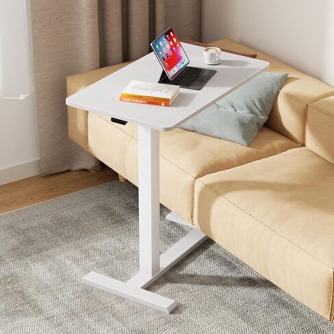 Overbed Bedside Table with Wheels,Adjustable Pneumatic Standing Laptop Desk,Mobile Standing Desk for Home Hospital Use Rolling Bed Table,White in Kuwait