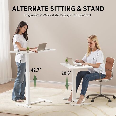Overbed Bedside Table with Wheels,Adjustable Pneumatic Standing Laptop Desk,Mobile Standing Desk for Home Hospital Use Rolling Bed Table,White in Kuwait