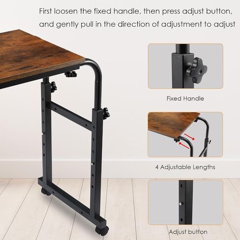 Arlopu Overbed Table with Wheels,60.6-84.2 inches Mobile Bed Desk,Rolling Computer Desk, Laptop Cart,W/0-65°Tilt Stand,4 Heights and 6 Lengths,Side Storage Basket,for Home,Office and Hospital (Brown) in Saudi Arabia
