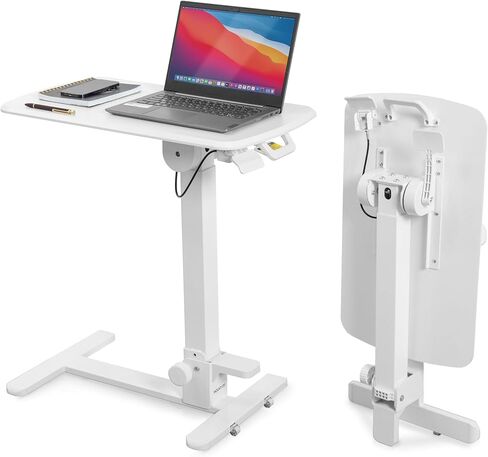 Mount-It! Foldable Overbed Table with Wheels – Height Adjustable Rolling Bedside Table, No Assembly Required, Ultra-Low Profile Base Fits Under Beds & Sofas, for Home and Hospital Use in Saudi Arabia