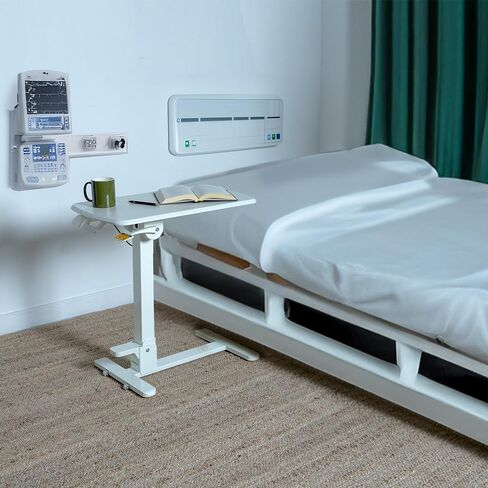 Mount-It! Foldable Overbed Table with Wheels – Height Adjustable Rolling Bedside Table, No Assembly Required, Ultra-Low Profile Base Fits Under Beds & Sofas, for Home and Hospital Use in Saudi Arabia