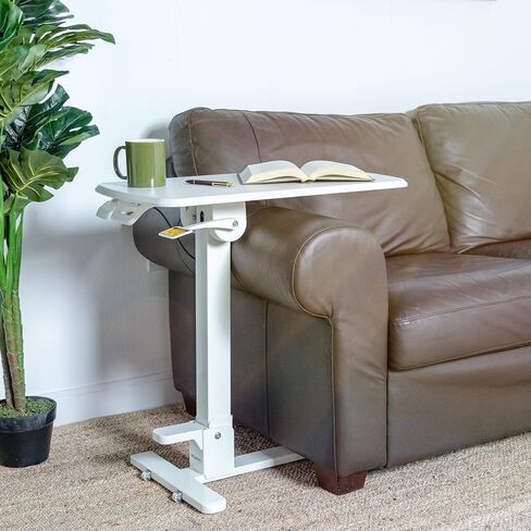 Mount-It! Foldable Overbed Table with Wheels – Height Adjustable Rolling Bedside Table, No Assembly Required, Ultra-Low Profile Base Fits Under Beds & Sofas, for Home and Hospital Use in Saudi Arabia