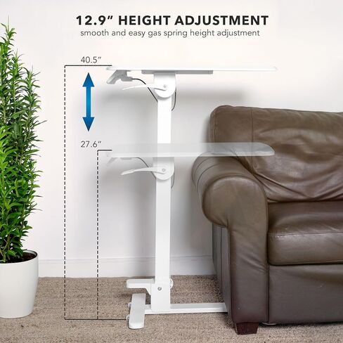 Mount-It! Foldable Overbed Table with Wheels – Height Adjustable Rolling Bedside Table, No Assembly Required, Ultra-Low Profile Base Fits Under Beds & Sofas, for Home and Hospital Use in Saudi Arabia