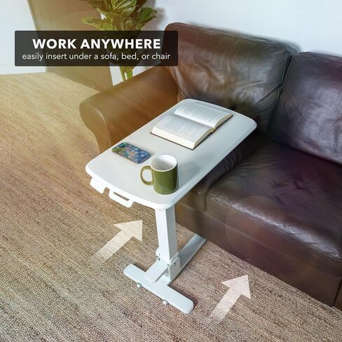 Mount-It! Foldable Overbed Table with Wheels – Height Adjustable Rolling Bedside Table, No Assembly Required, Ultra-Low Profile Base Fits Under Beds & Sofas, for Home and Hospital Use in Saudi Arabia