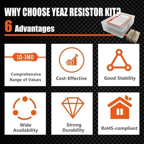 yeaz 2600 pcs 130 stable restor kit ، 1/2w (0.5W) 1 أوم-3 أمتار ، 5 ٪ التسامح ، مقاومات أفلام الكربون لمشاريع الالكترونيات DIY ، حزمة المقاوم المتوافقة مع ROHS ، 100 ٪ مقاومات ثابتة جديدة للمبتدئين للمبتدئين in Kuwait