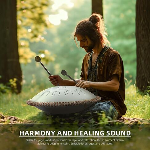 Moozica 15 inch steel handpan strup - 15 ملاحظات في C Major 440Hz لسان أسطوانة مع تصميم أوكتاف التجويد - أداة الإيقاع الاحترافية مع كيس حمل ، أبيض in Kuwait