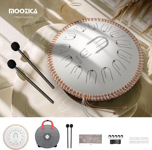 Moozica 15 inch steel handpan strup - 15 ملاحظات في C Major 440Hz لسان أسطوانة مع تصميم أوكتاف التجويد - أداة الإيقاع الاحترافية مع كيس حمل ، أبيض in Kuwait