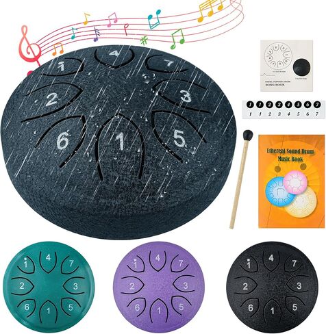 Rain Drum for Outside Garden, 4.5 Inches 8 Notes Steel Tongue Drum Sound Healing Instruments for Adults Kids, Rain Chimes Musical Education Entertainment Meditation Chakra Yoga Gifts, Blue in Kuwait