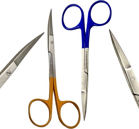 مقص القزحية الحادة المقص 4.5 بوصة مجموعة نصائح مستقيمة ومنحنية ، مقبض ذهبي وأزرق-الفولاذ المقاوم للصدأ الألماني المرفق بالألوان. in Kuwait